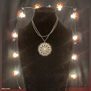 Ornate Antique Gold/Brass Necklace w/ Pearl Accents